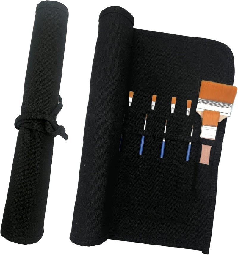 Funny live Paint Brush Holder Art Supplies, Artist Brush Holder & Storage Organizer Roll-Up Case Bag, Protect Acrylic Oil Watercolor Paintbrushes (Black 22 Slot Pockets) - Image 1